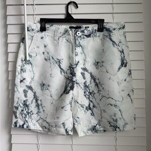 NWOT INC International Concepts White Marble Print Men's Flat Front Shorts 36”